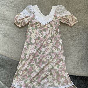 Vintage Hilda Hawaii Floral Prairie Dress Maxi Medium Talon Zip Muu Muu Peasant
